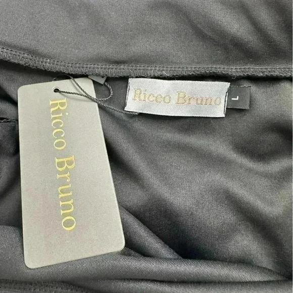 NWT RICCO BRUNO Women’s Midi Dress Black Beige Off Shoulders Size L - Picture 6 of 11